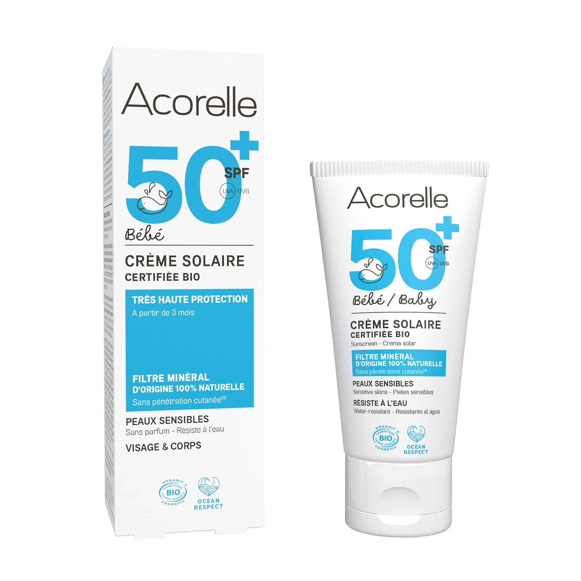 ACORELLE Sun Sonnencreme Baby ohne Duft, hypoallergenLSF50+, 50ml